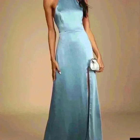 Lulus Make It Elegant Blue Satin Strappy Dress - Picture 1 of 4